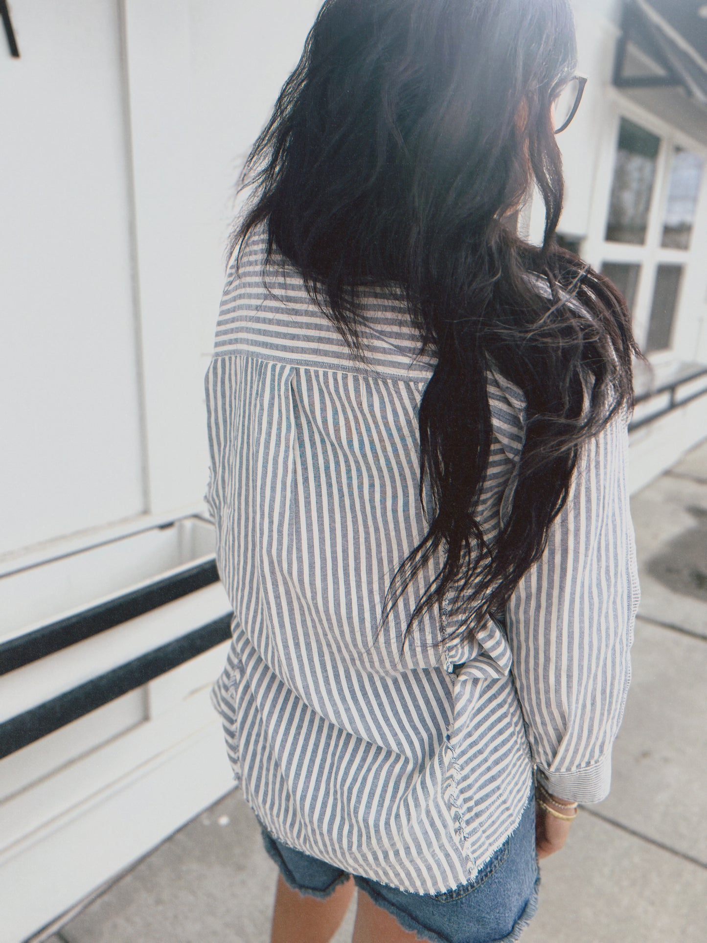 By The Shore Oversized Top- Denim Blue