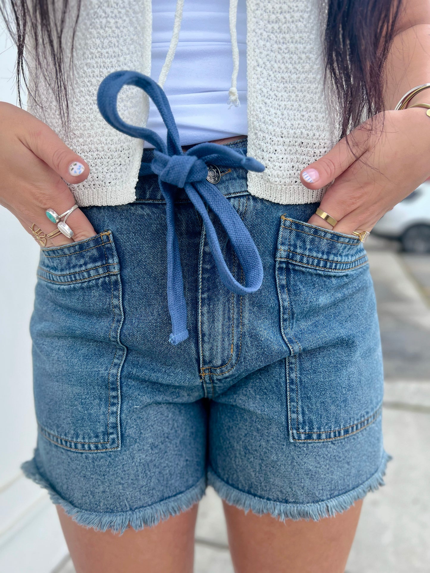 Alexandra HW Cutoff Short- Washed Denim