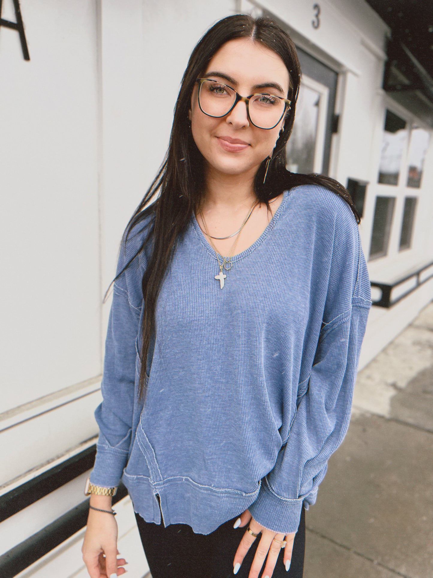 In Movement Oversized Waffle Knit- True Blue