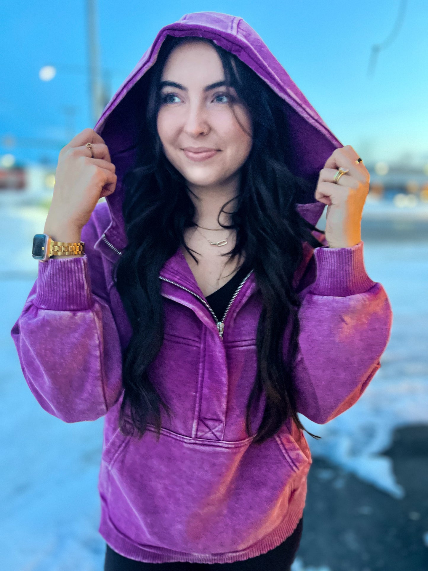 Casual Charm Oversized Kangaroo Hoodie- Lt Plum