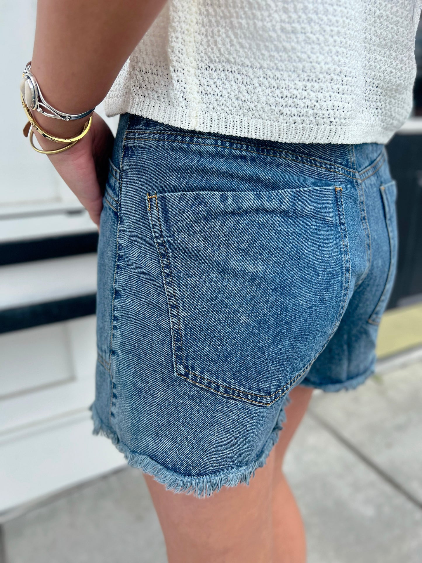 Alexandra HW Cutoff Short- Washed Denim