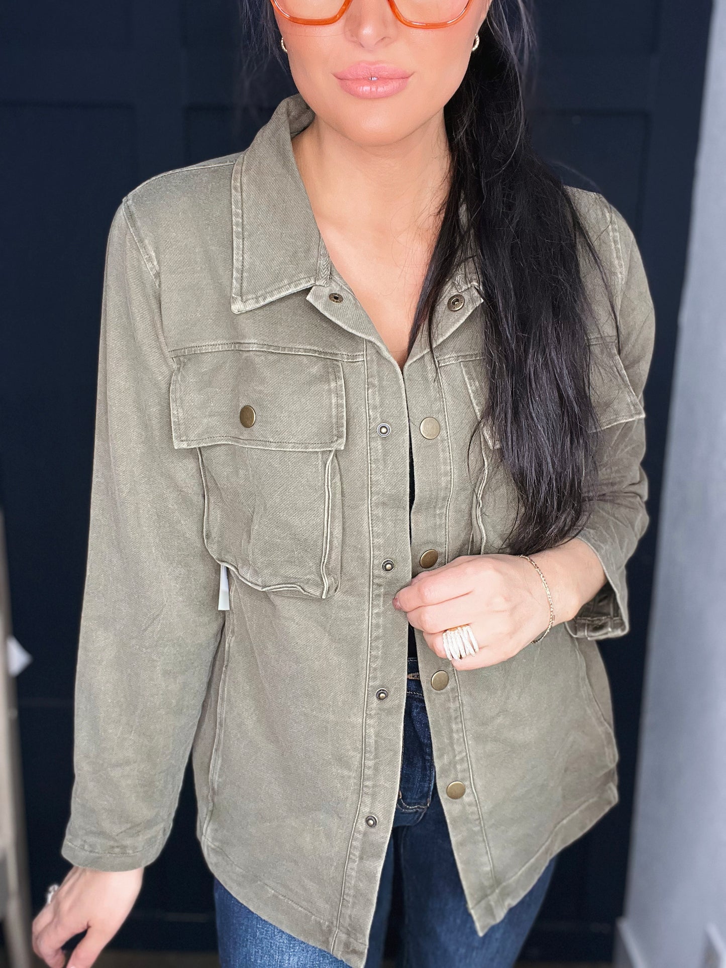 Olivia Mineral Wash Shacket- Olive