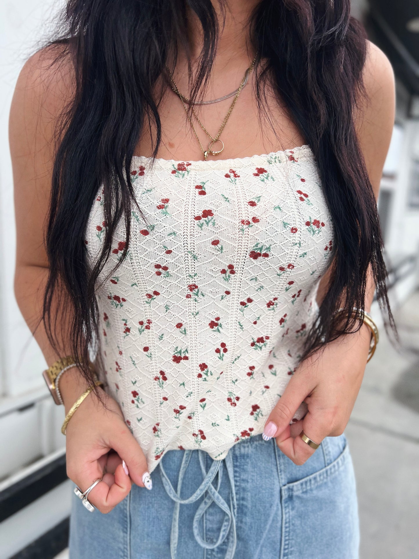 Cherie Floral Knit Cami- Cherry