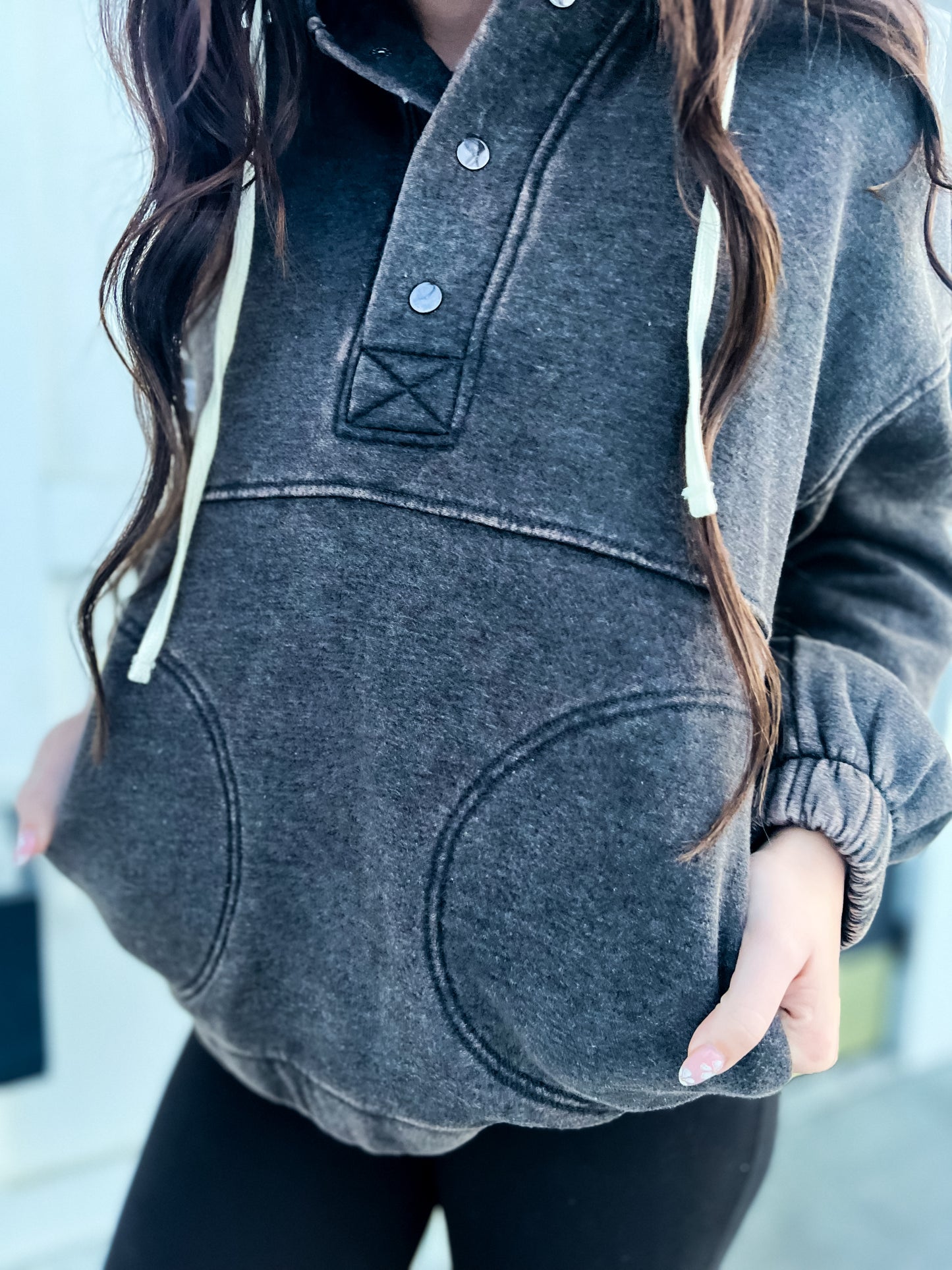 Just Comfort Oversized Fleece Pocket Hoodie- Ash BLK