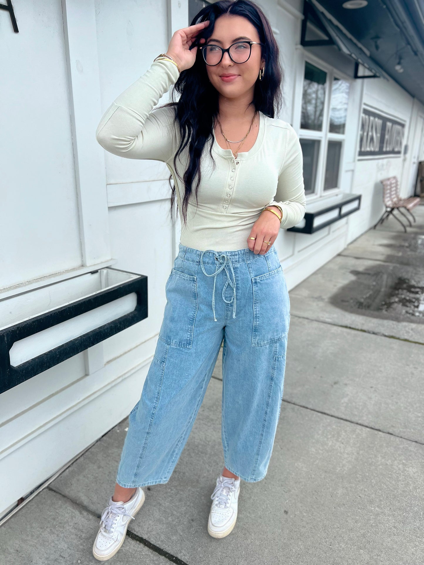 Olsen Seam Detail Balloon Pant- Lt. Denim