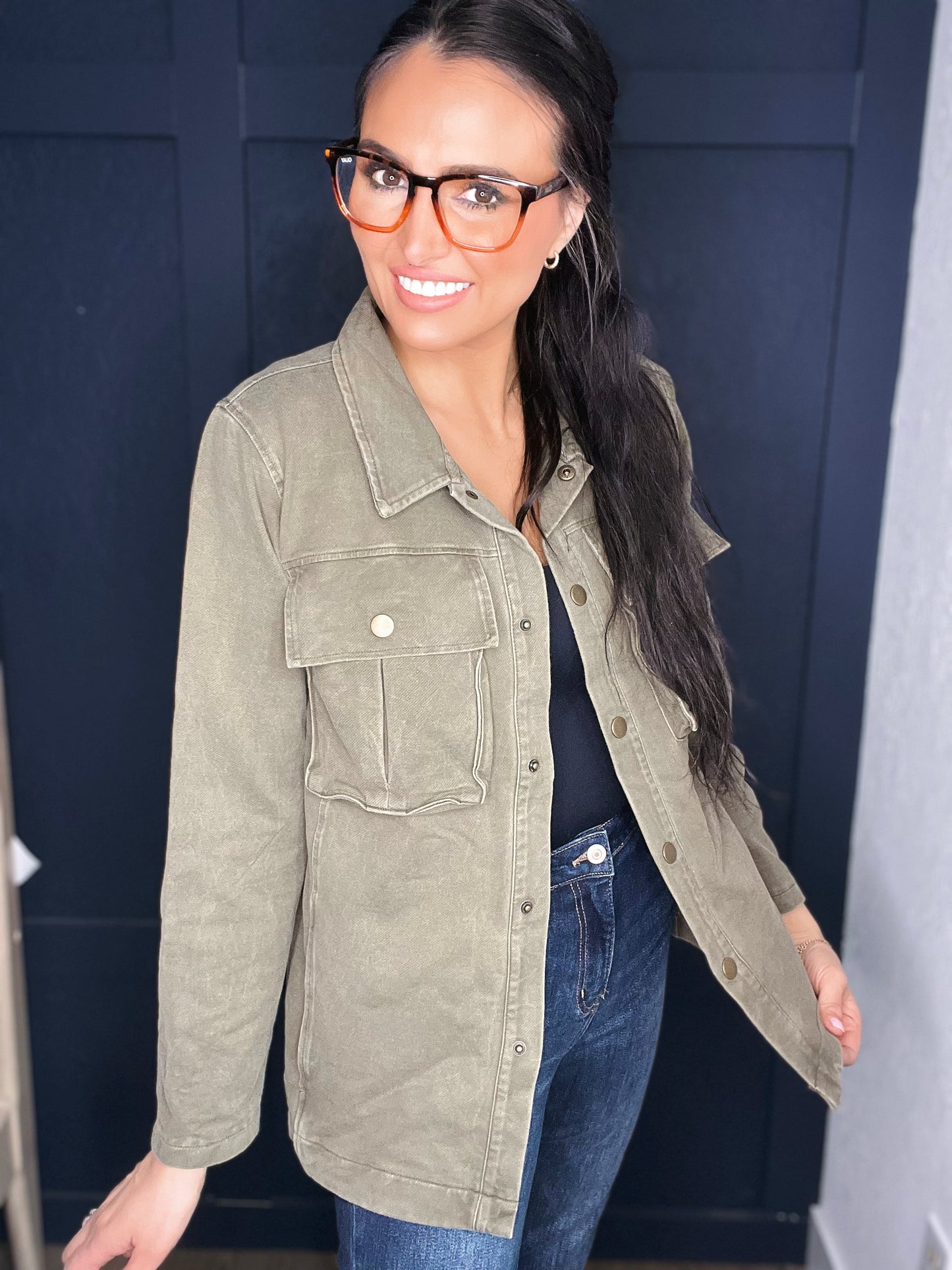 Olivia Mineral Wash Shacket- Olive