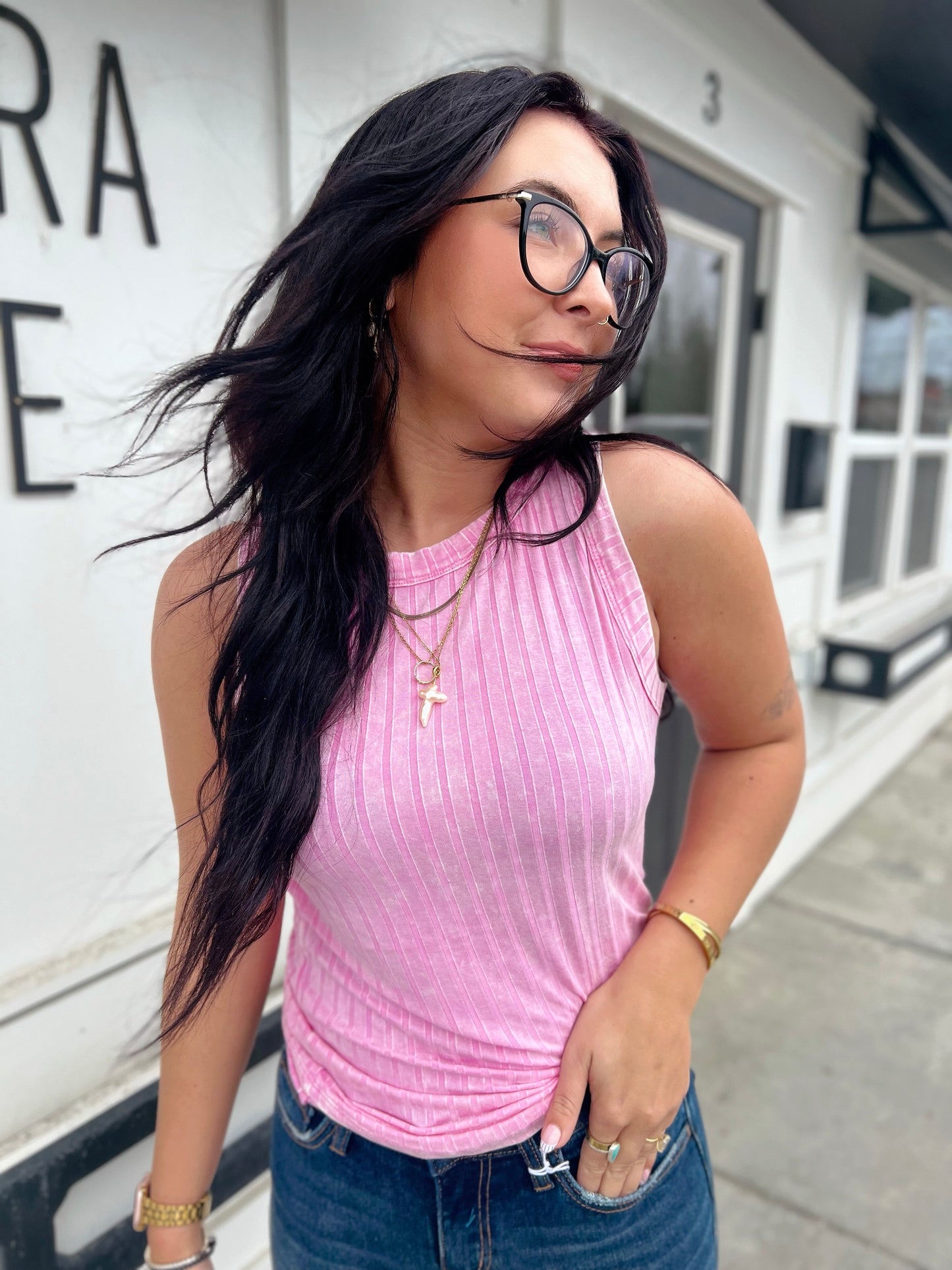 Ari Ribbed Sleeveless Tank- Candy Pink