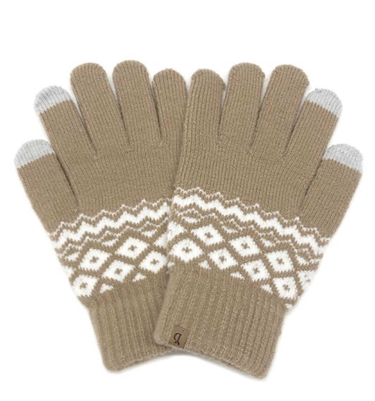 Geometric Knit Touchscreen Gloves- Beige