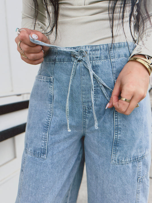 Olsen Seam Detail Balloon Pant- Lt. Denim