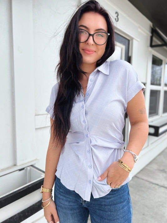 Kennedy Tied Back Button Up- Chambray