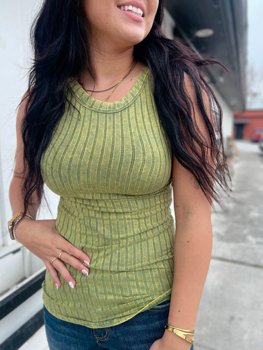 Ari Ribbed Sleeveless Tank- Olive