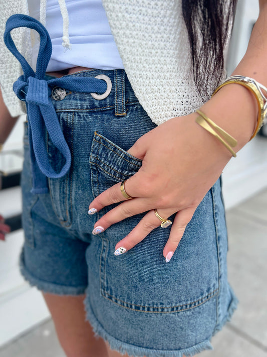 Alexandra HW Cutoff Short- Washed Denim