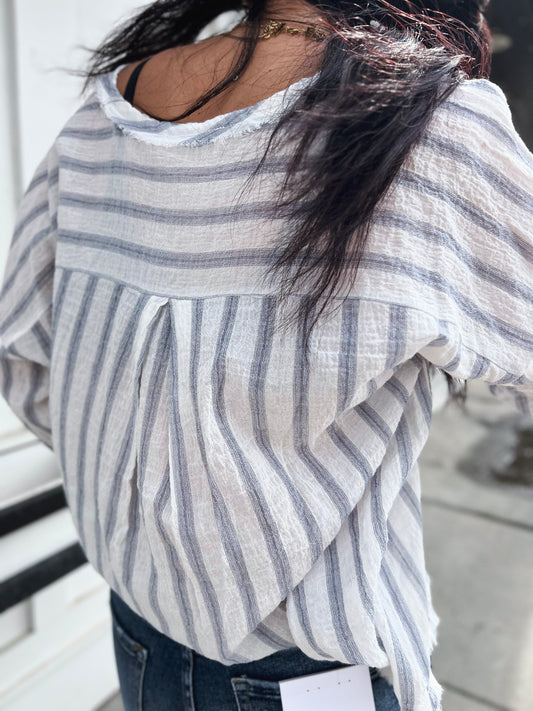 Francis V Nck Button Closure Blouse- Denim