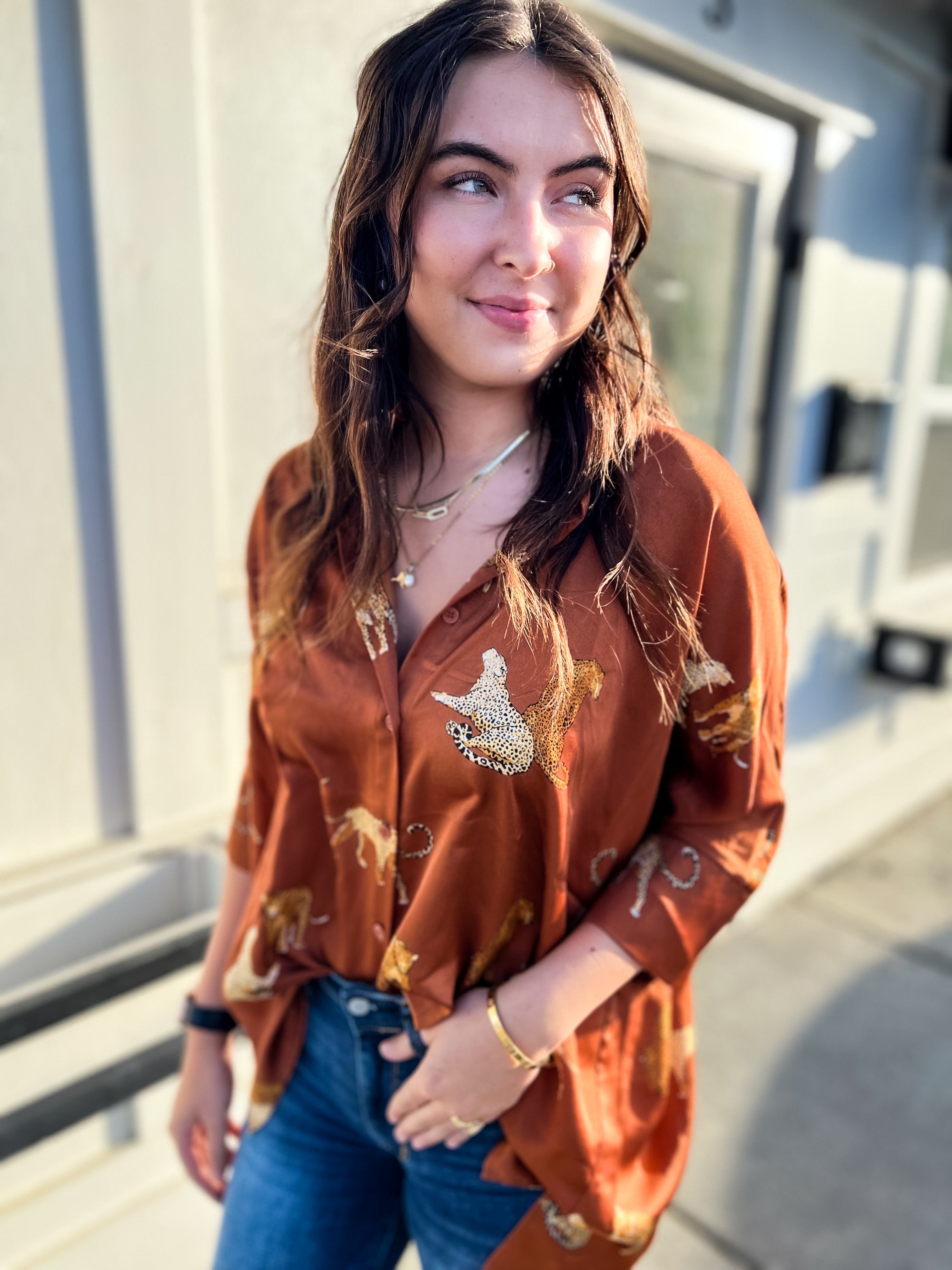 The Leo Button Down Satin Blouse- Sienna