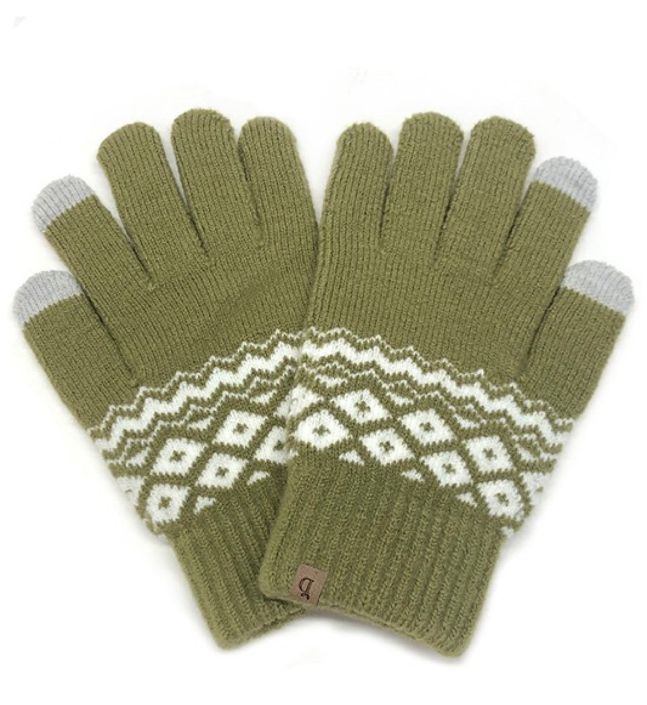 Geometric Knit Touchscreen Gloves- Olive