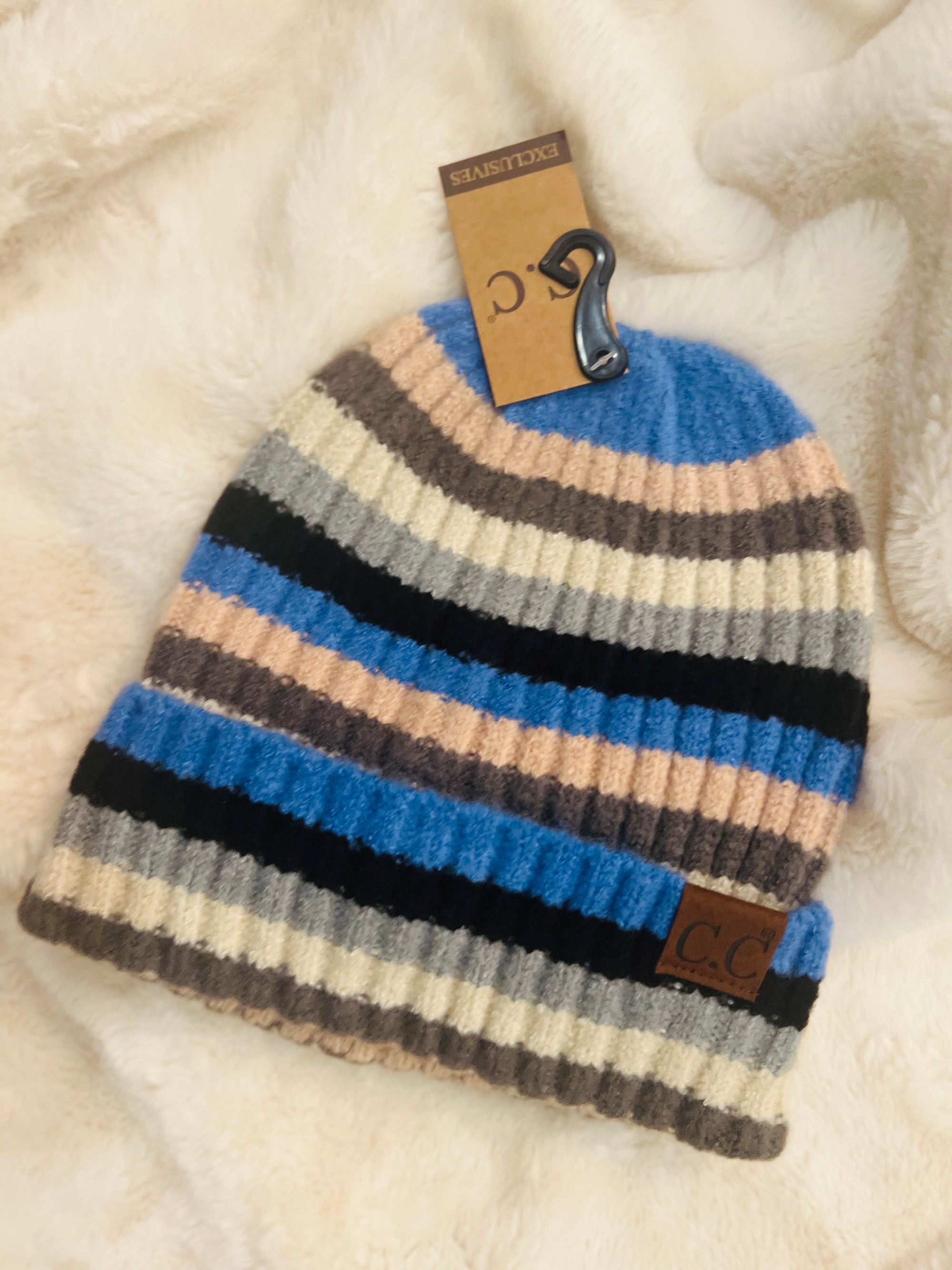 CC Stripe Beanie- Denim