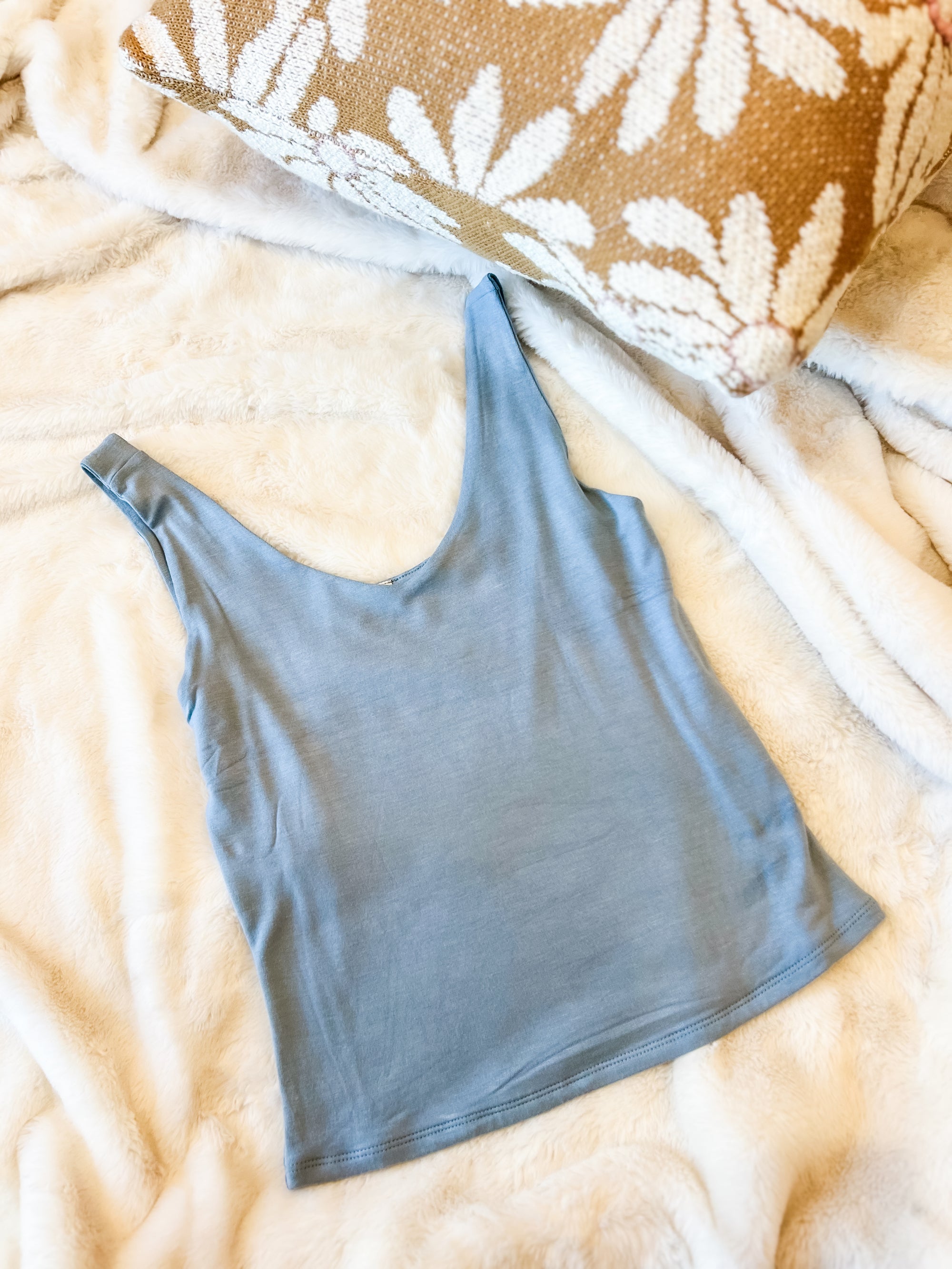 Tori Premium Double Layered Tank- Blue Grey