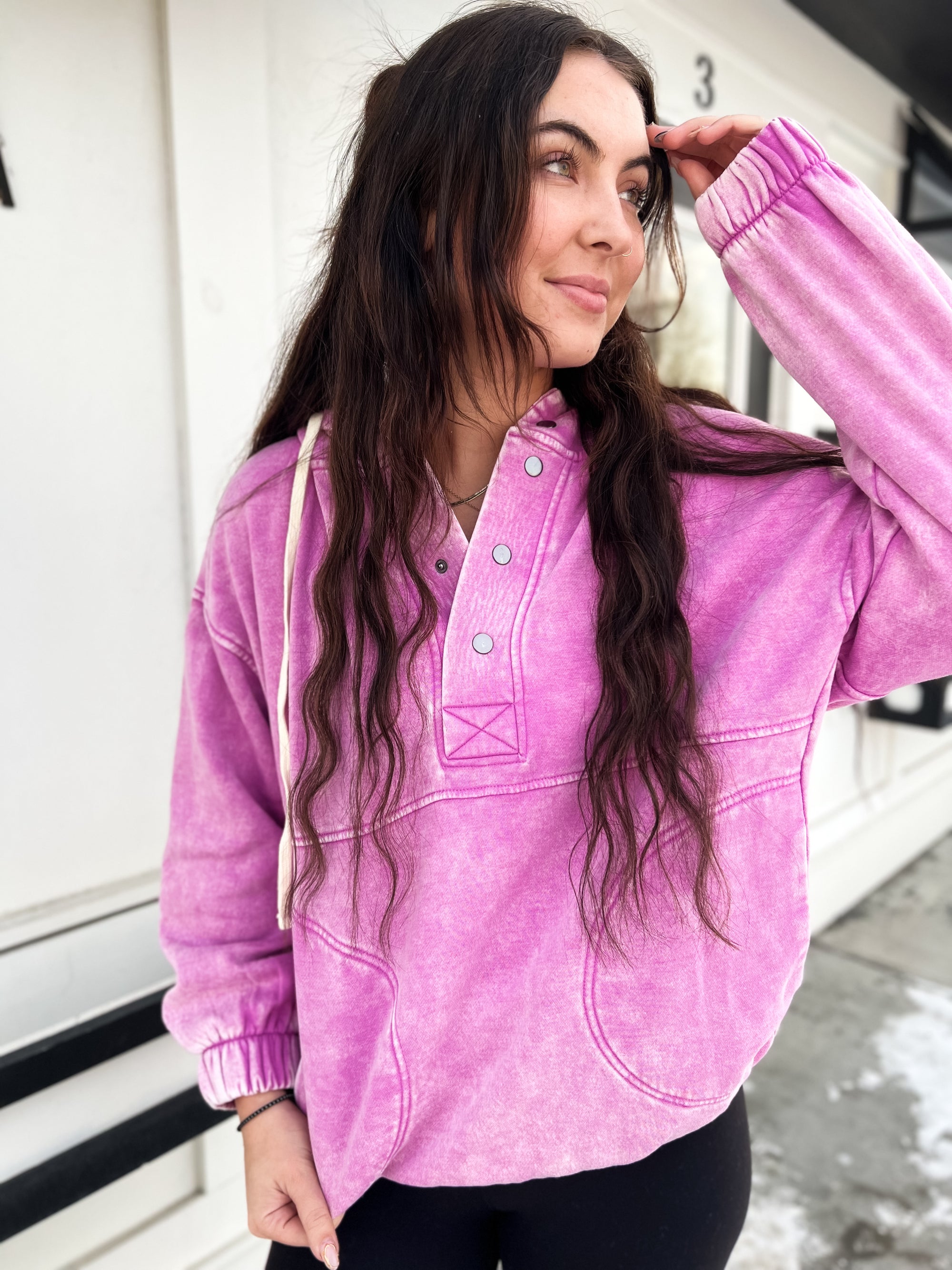 Just Comfort Oversized Fleece Pocket Hoodie- Mauve