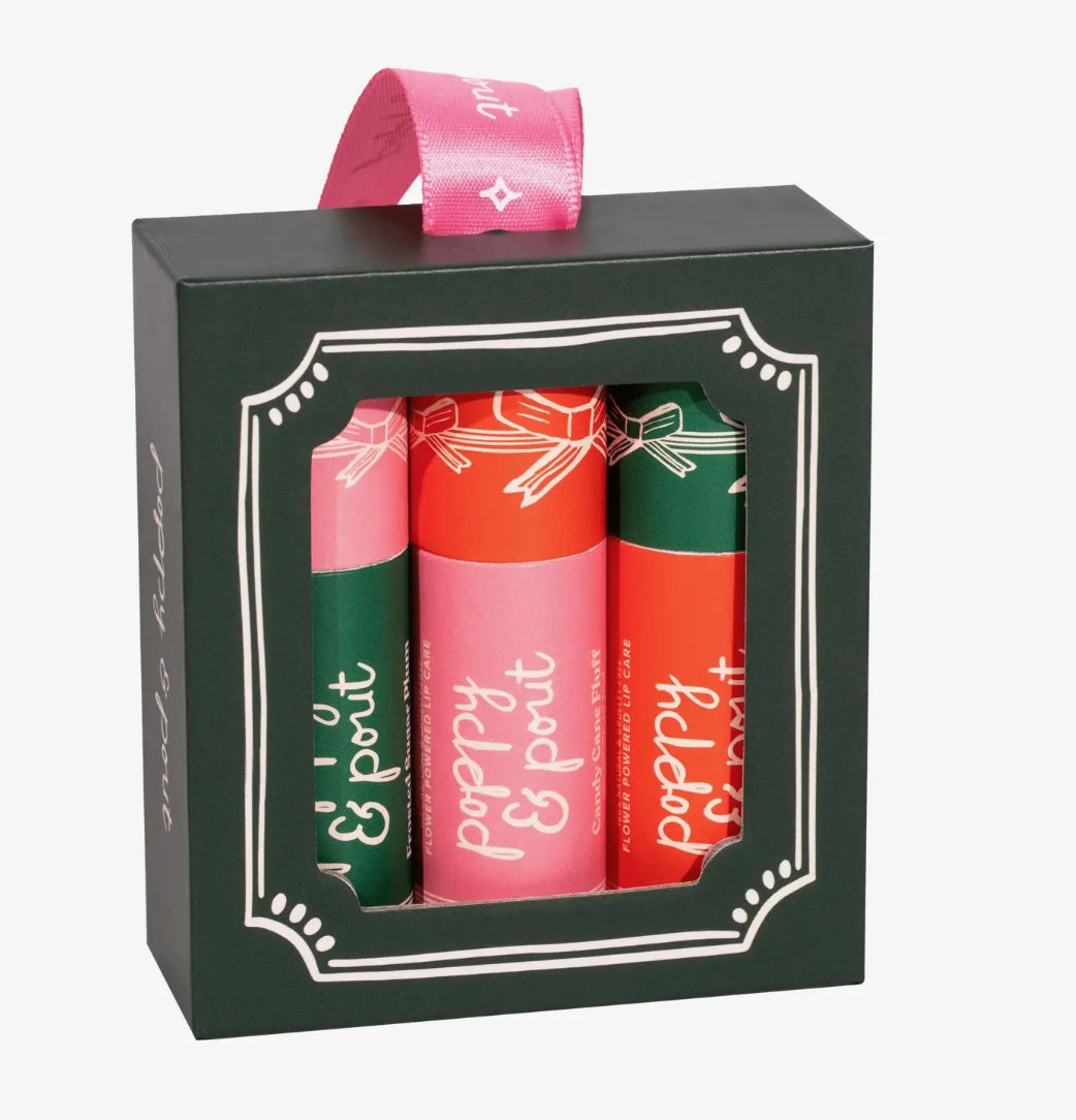 Poppy & Pout Holiday Gift Set Trio Lip Balm Ornament