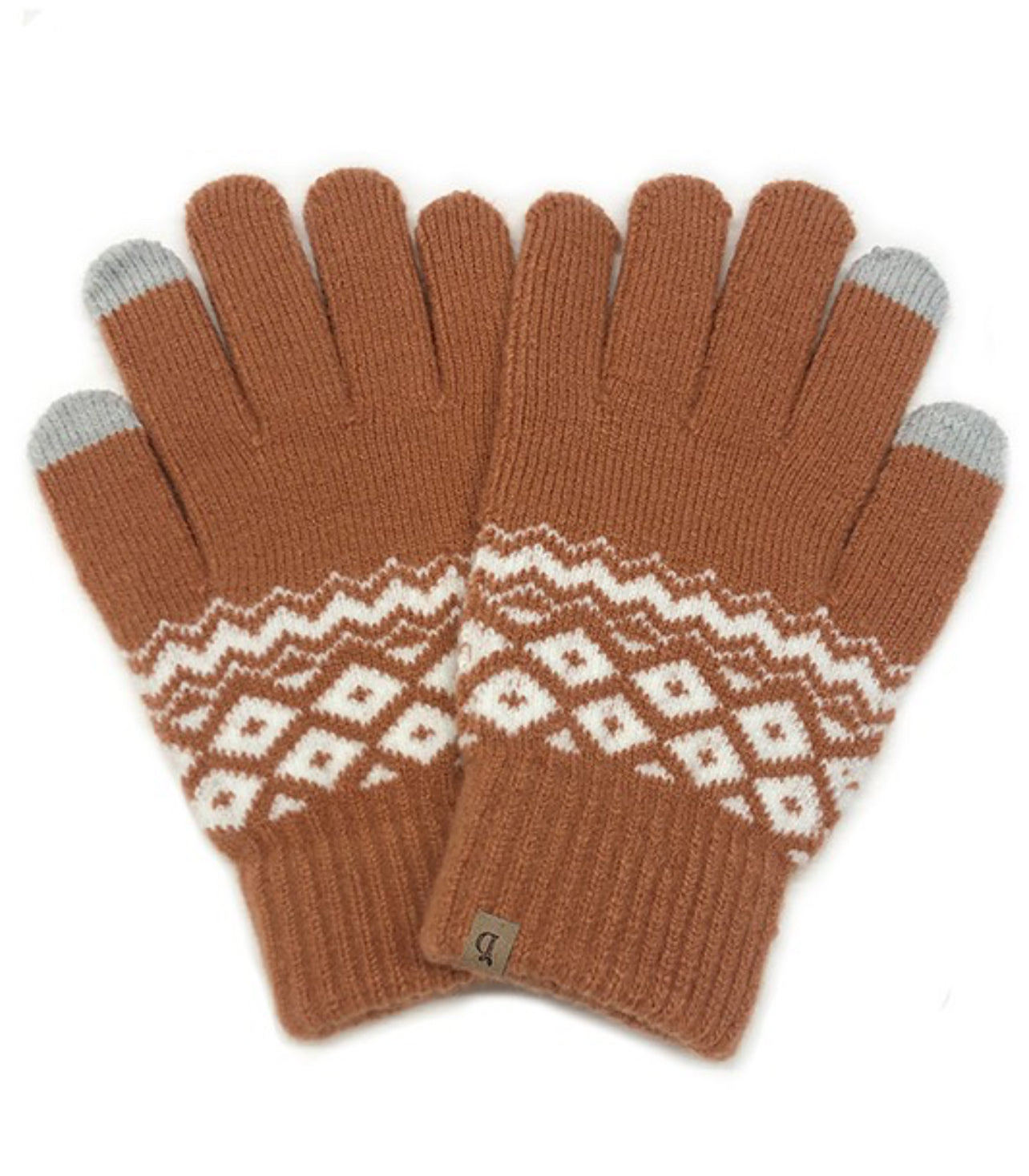 Geometric Knit Touchscreen Gloves- Rust