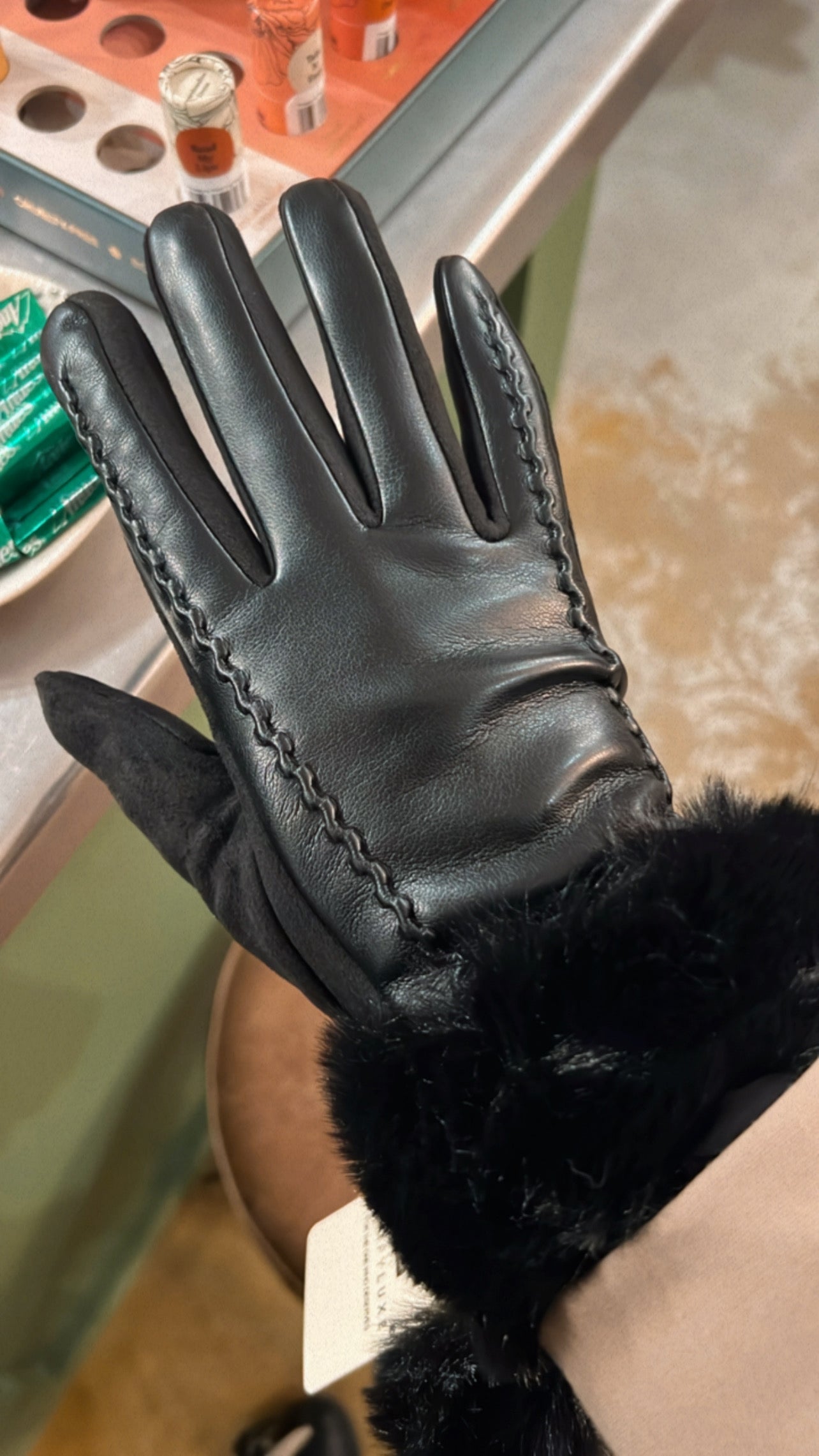 Faux Leather Faux Fur Cuff Gloves- More Colors