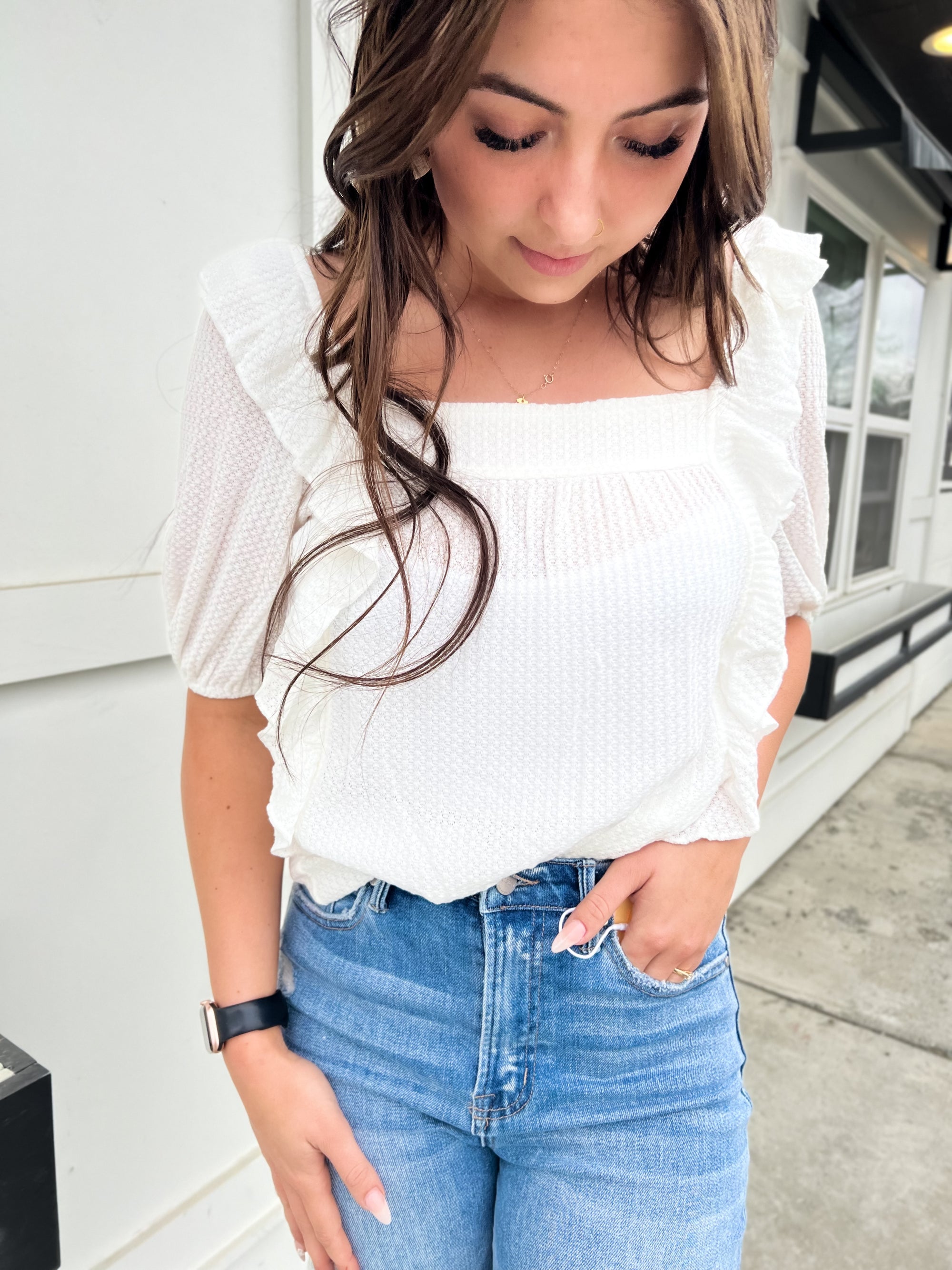 Cooper Square Neckline Waffle Knit Top