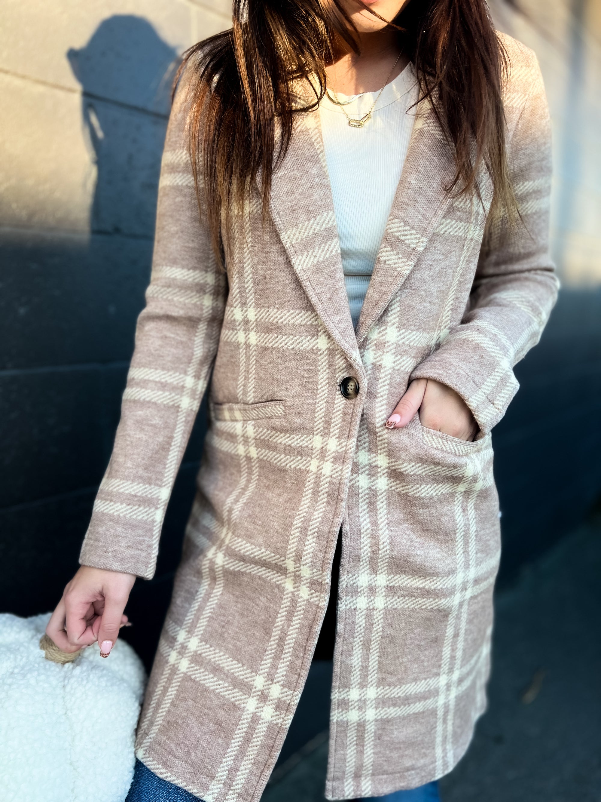 Kenzie Coat- Beige Ivory Plaid