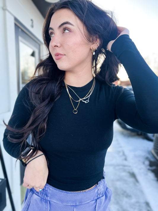 Dana Cropped LS Top- BLK