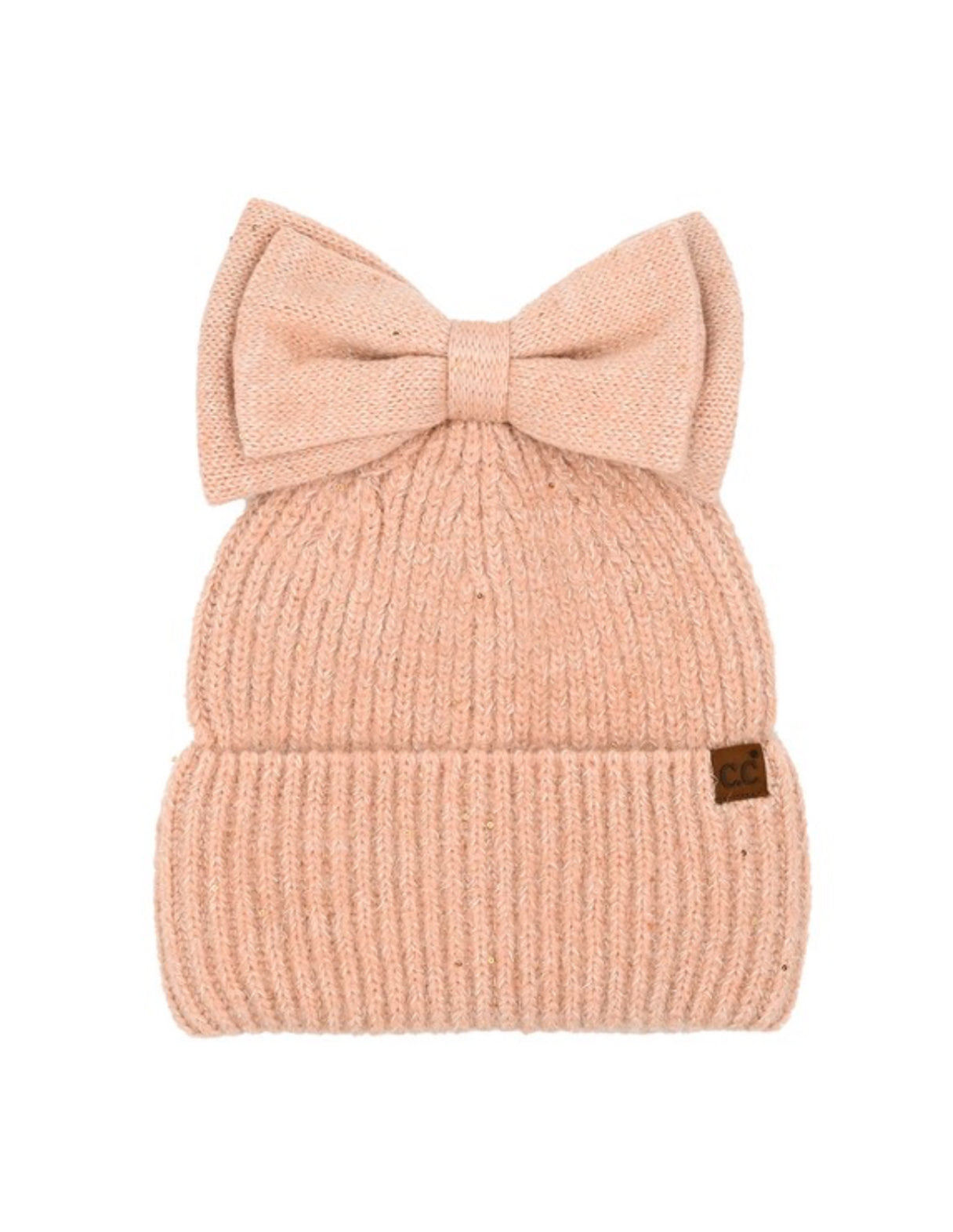 CC Messy Bun Bow Beanie W/ Sequins- More Colors