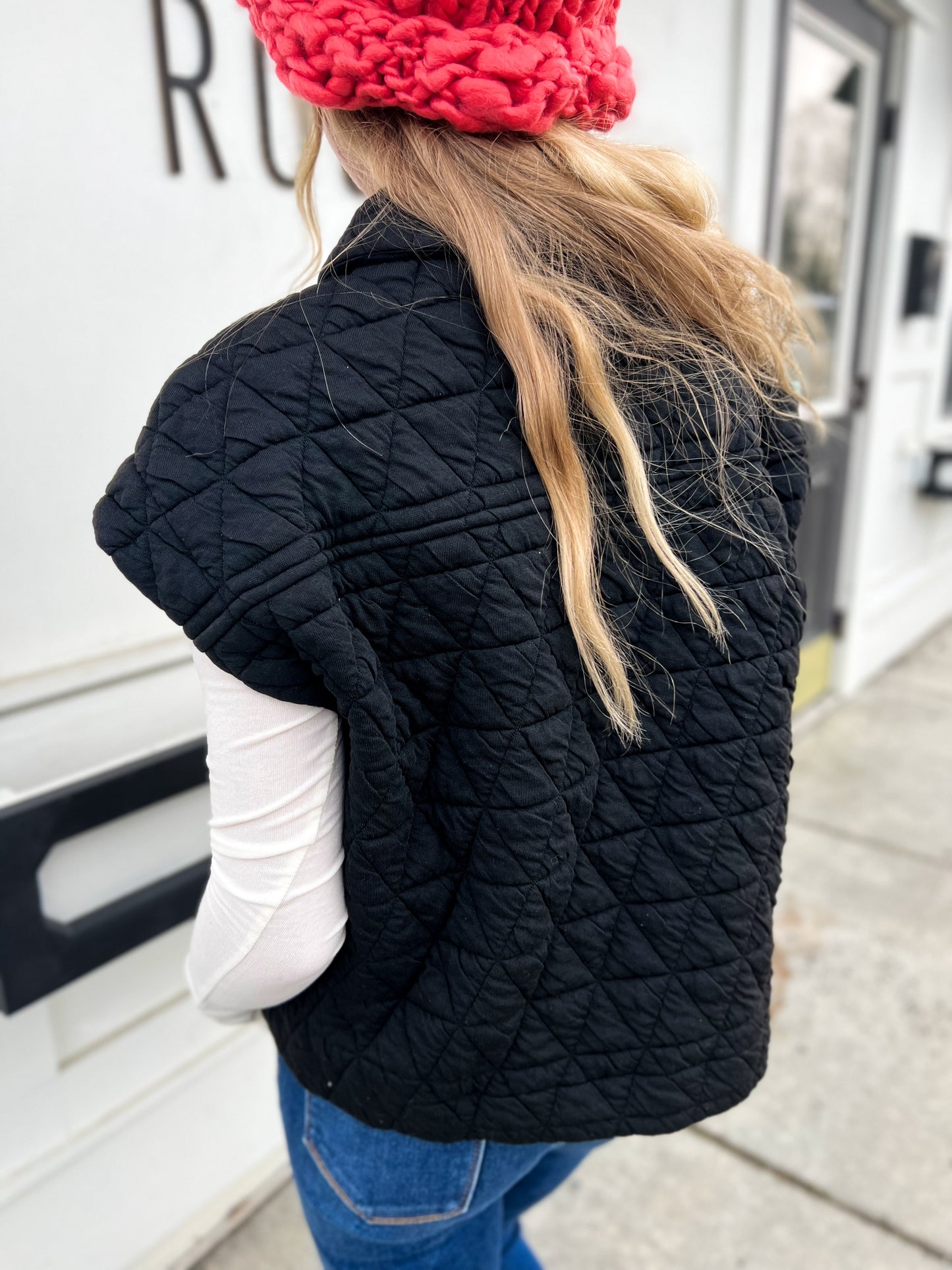 Ella Quilted Patch Pocket Vest- BLK