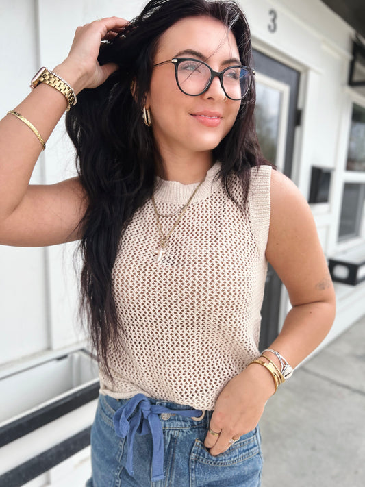 Reagan Crew Open Knit Sweater Tank