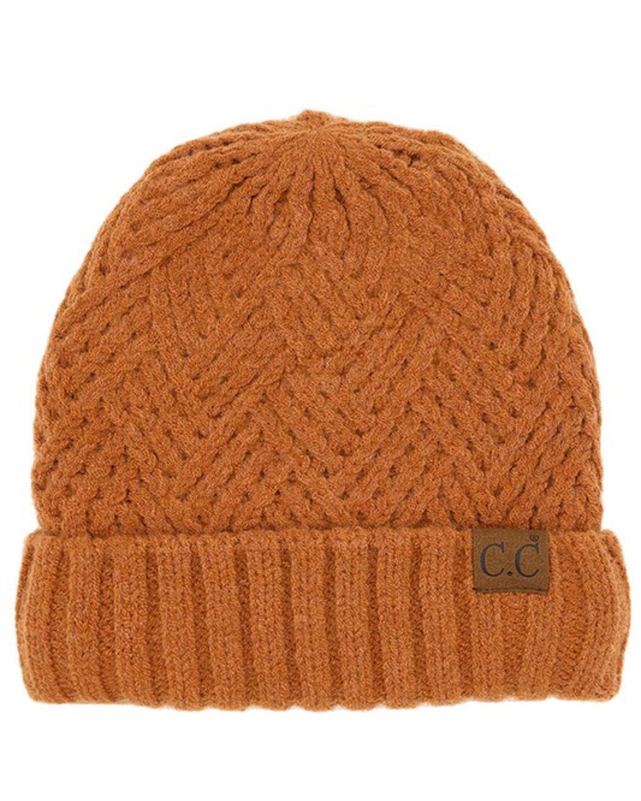 CC Criss Cross Pattern Cuff Beanie- Rust