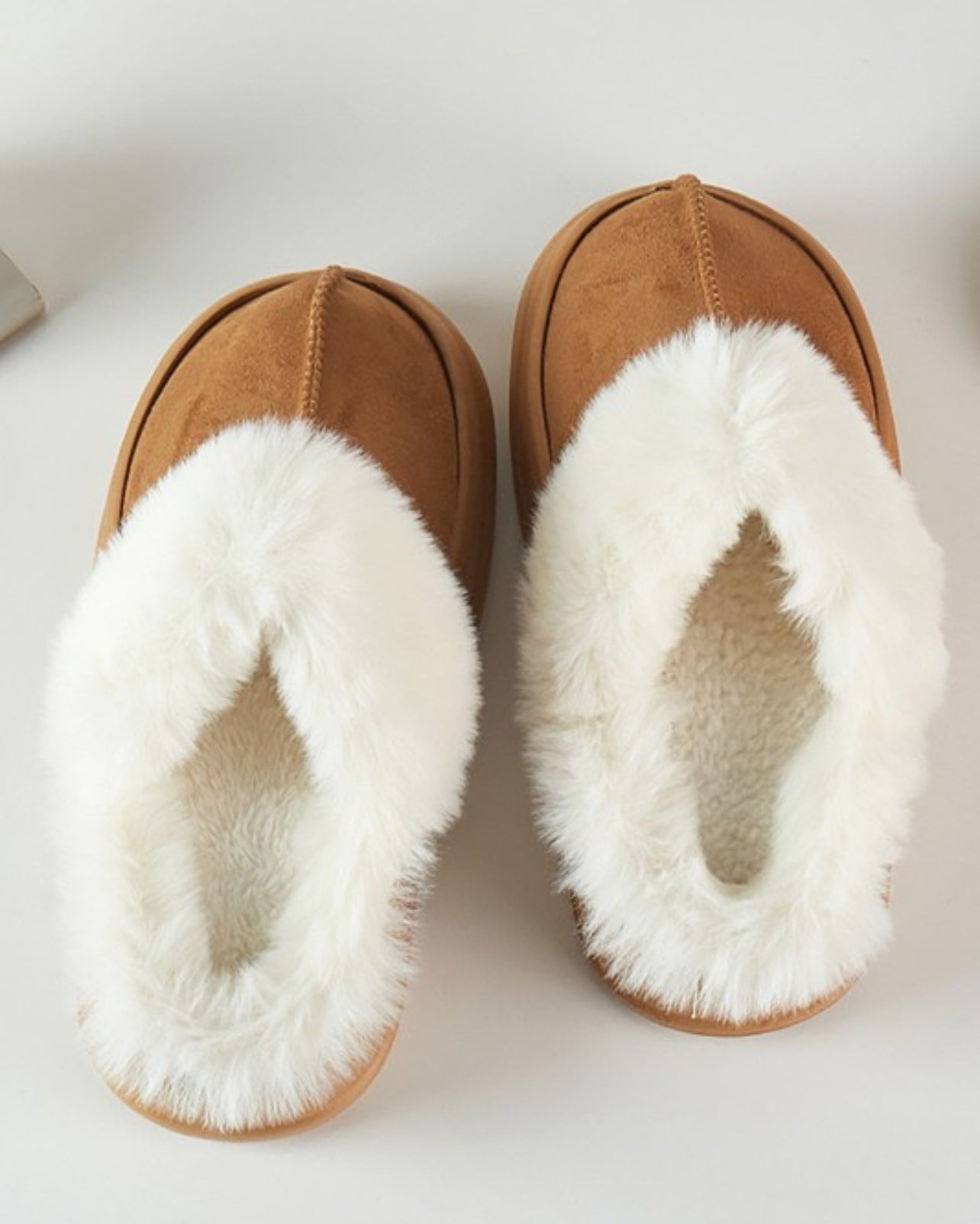 Fluffy Fur Trim Winter Slippers- Camel