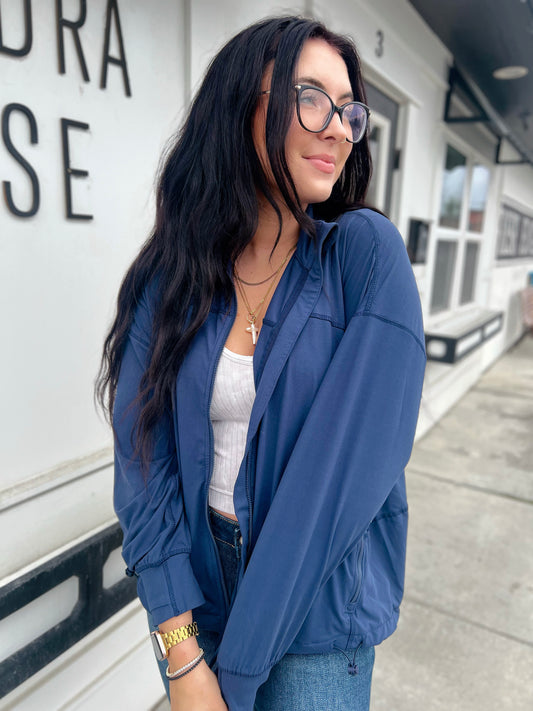 Just Butter Oversized Active Jacket- Navy