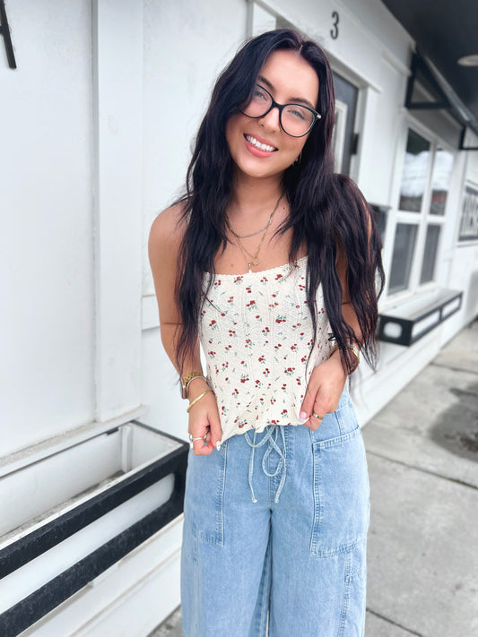 Cherie Floral Knit Cami- Cherry