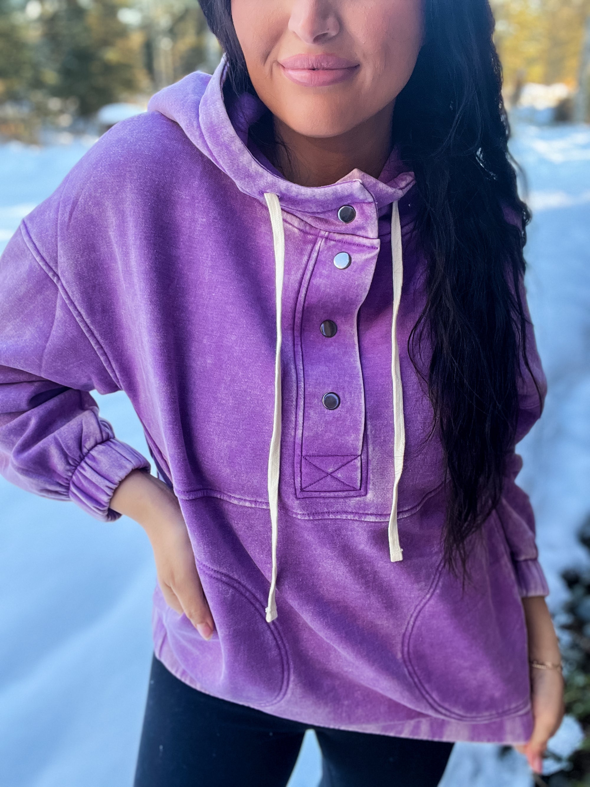 Just Comfort Oversized Fleece Pocket Hoodie- B Violet