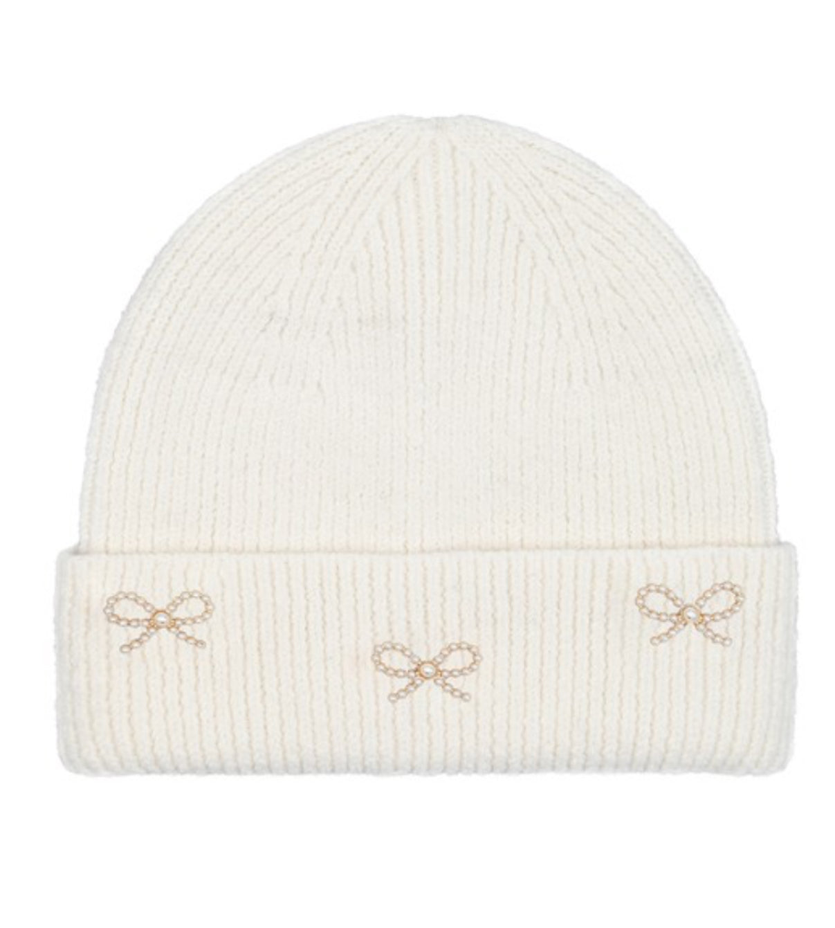 Pearl Cuff Bow Charm Beanie- More Colors