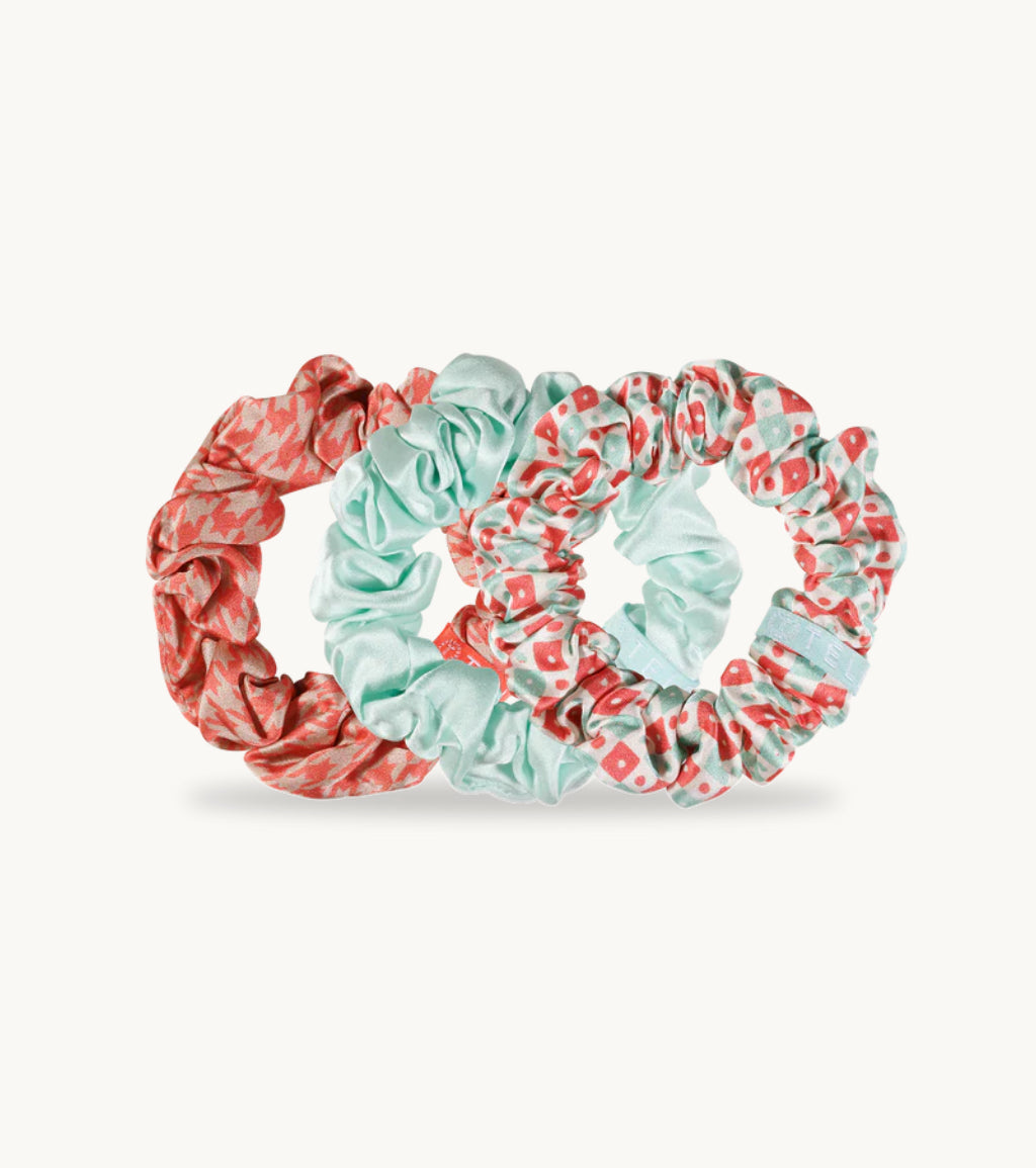 Calming Coral Satin Scrunchies- Small