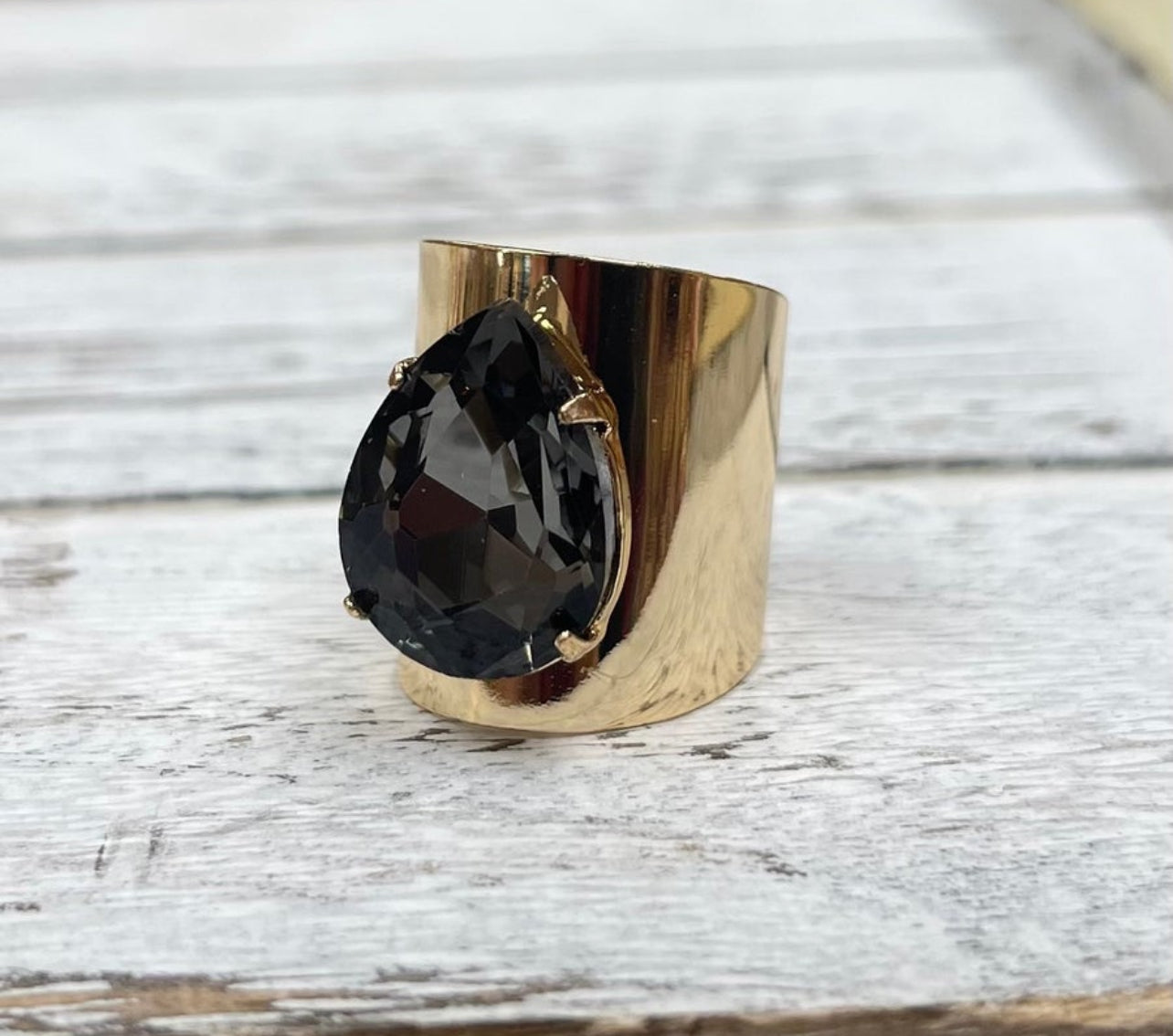 Pink Panache BLK Stone Adjustable Ring