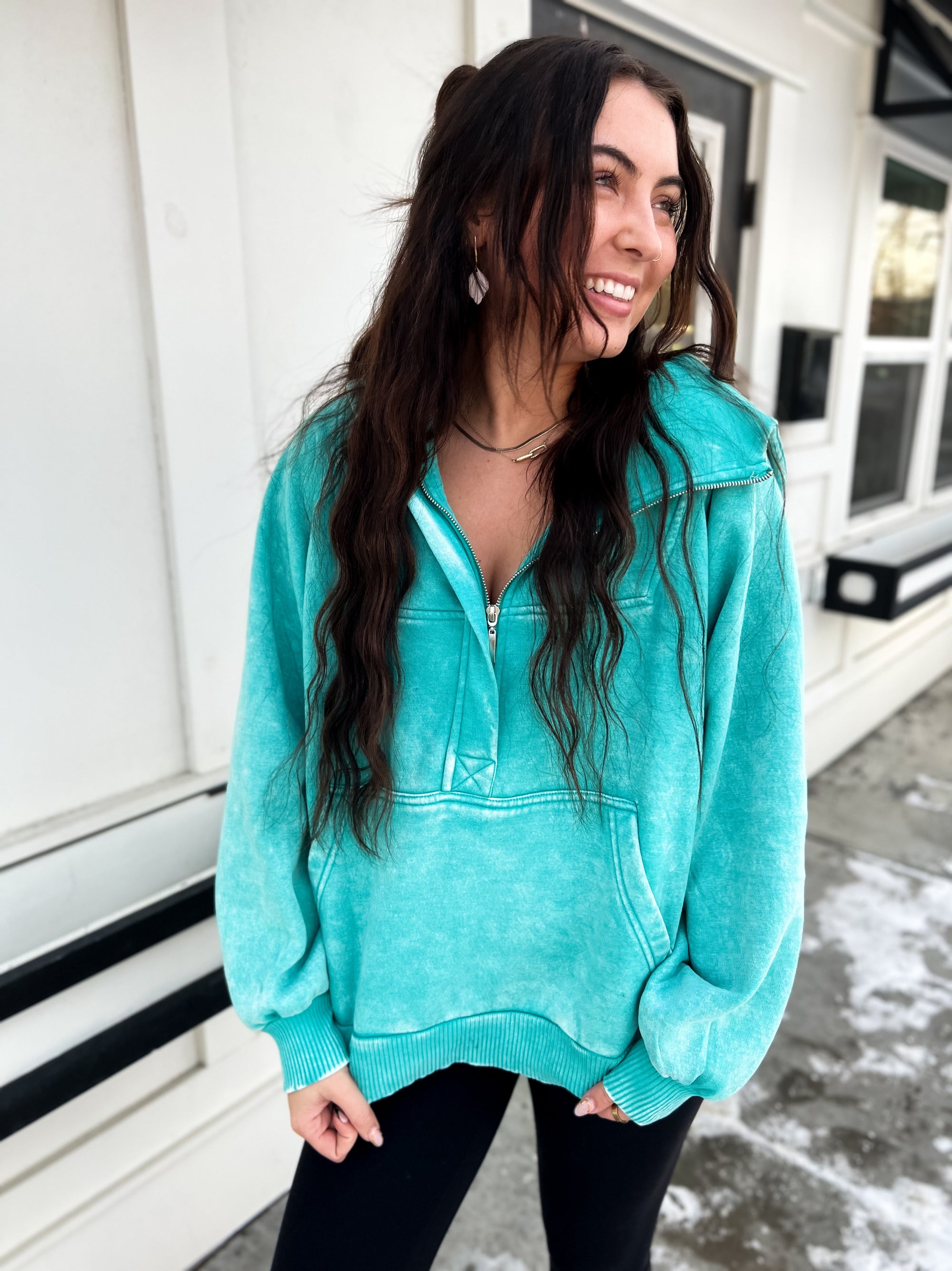 Casual Charm Oversize Kangaroo Hoodie- Turquoise