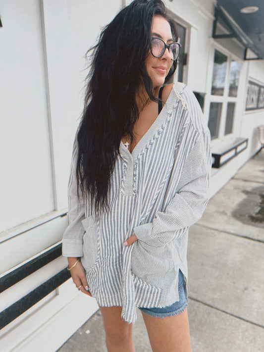 By The Shore Oversized Top- Denim Blue